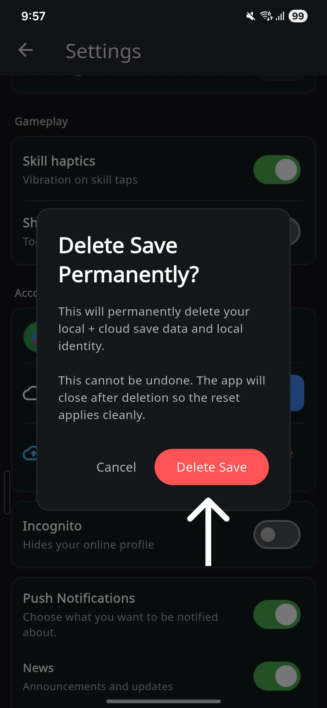 Delete Save button and confirmation flow