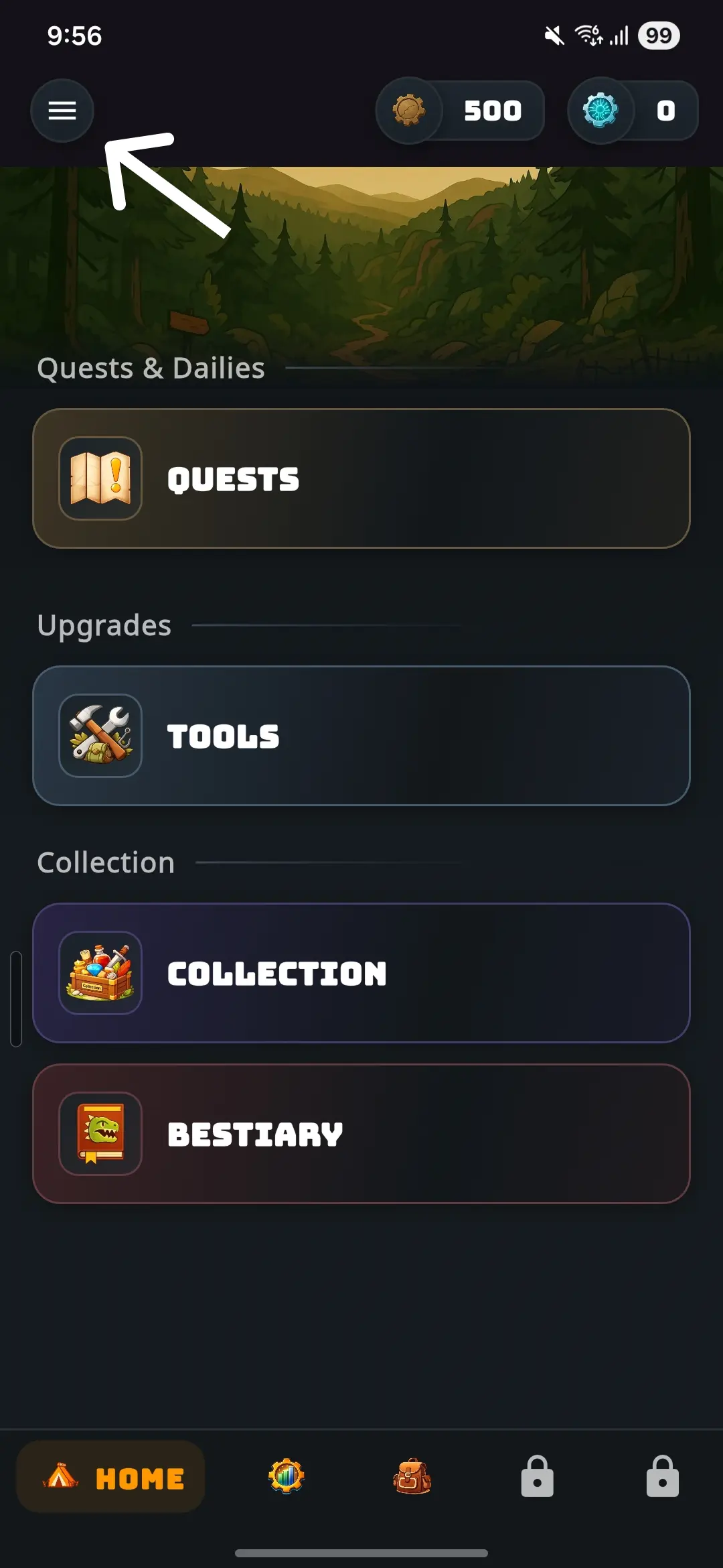 Hamburger menu in Wasteland Revenant